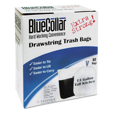 BlueCollar Drawstring Trash Bags, 13 Gal, 0.8 Mil, 24" X 28", White, 480-carton freeshipping - TVN Wholesale